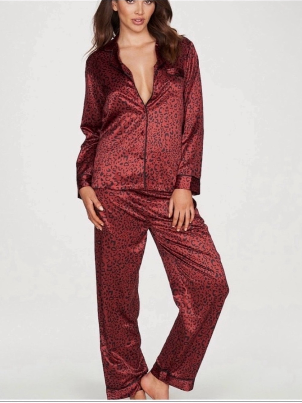 Harrietta Leopard Satin Pajama Set - Women's size M